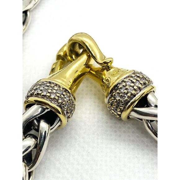 David Yurman Sterling Silver 925 18K 750 Diamond Wheat Necklace 98 Grams! - Picture 11 of 11